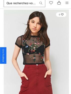 Urban Outfitters Sheer Mesh Tee with Floral Embroidery 🥀